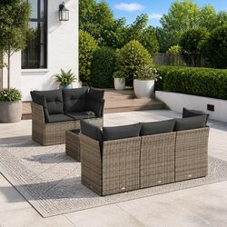 Garden Sofa Set 6 Piece Outdoor Furniture Grey Poly Rattan with Cushions Patio