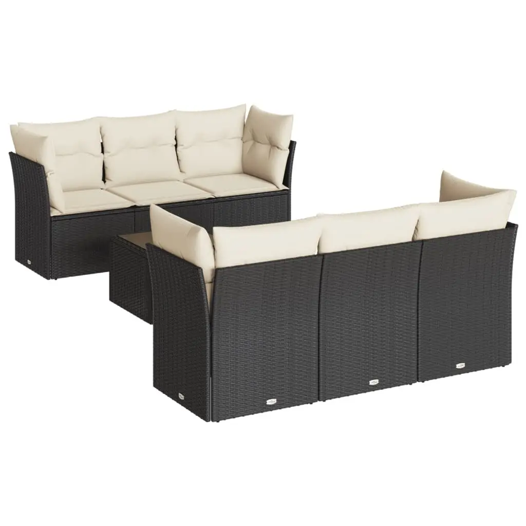 Garden Sofa Set Black 7 Piece Outdoor Furniture Patio Sectional PE Rattan