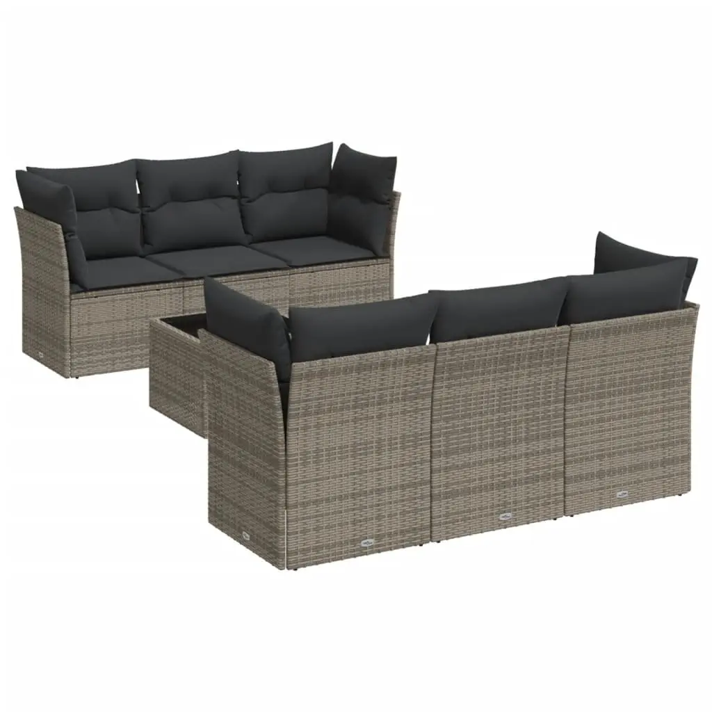 7 Piece Garden Sofa Set Grey Outdoor Furniture Patio Conversation Poly Rattan