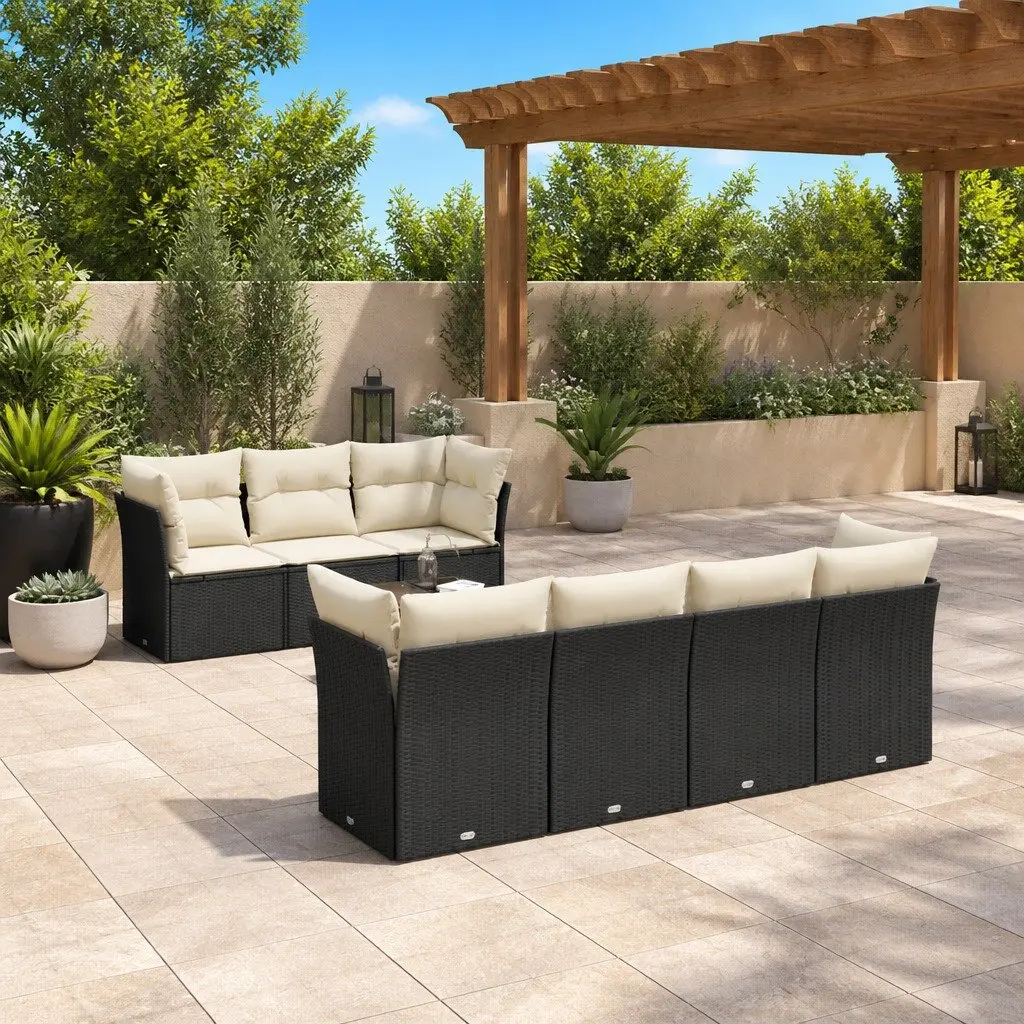Garden Sofa Set Black 8 Piece Modular Outdoor Furniture with Cushions