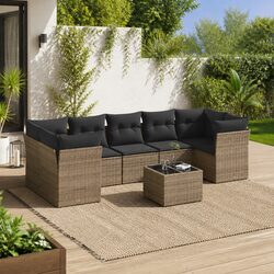 Garden Sofa Set 8 Piece Outdoor Furniture Grey Poly Rattan Modular Patio Lounge