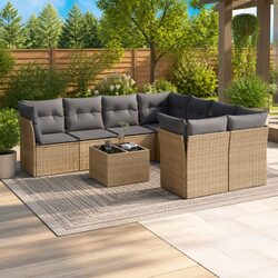 Stylish 9 Piece Outdoor Sofa Set with Cushions