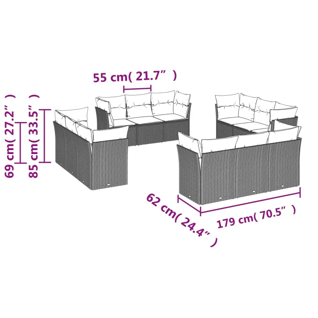 Garden Sofa Set Black 12 Piece Modular Outdoor Furniture PE Rattan Weather Resistant