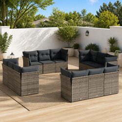 Garden Sofa Set 12 Piece Outdoor Furniture Grey Modular Patio Lounge Seating