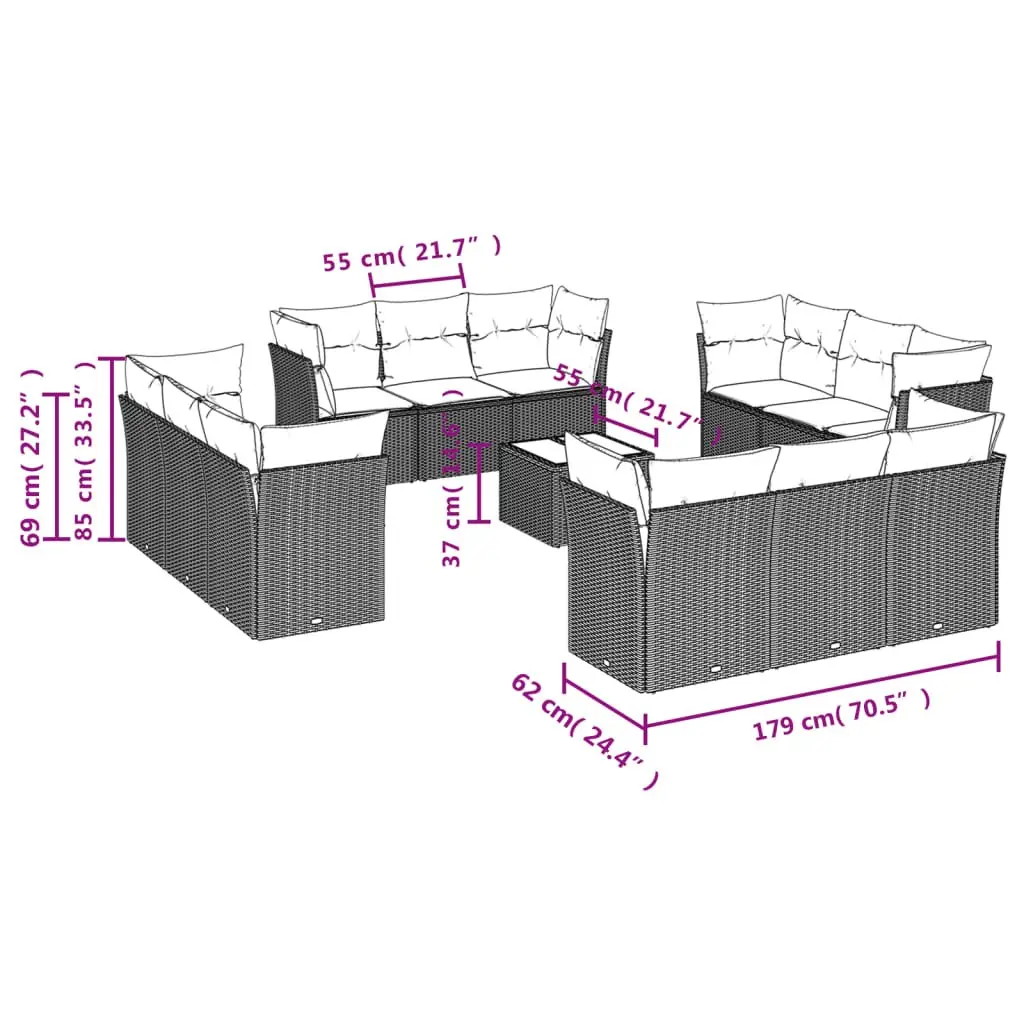 Garden Sofa Set 13 Piece Outdoor Furniture Poly Rattan Black Patio Seating