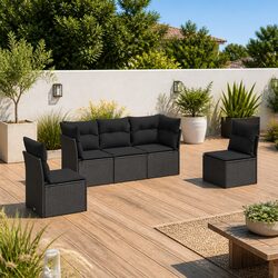 Garden Sofa Set 5 Piece Outdoor Furniture Patio Seating Black with Cushions