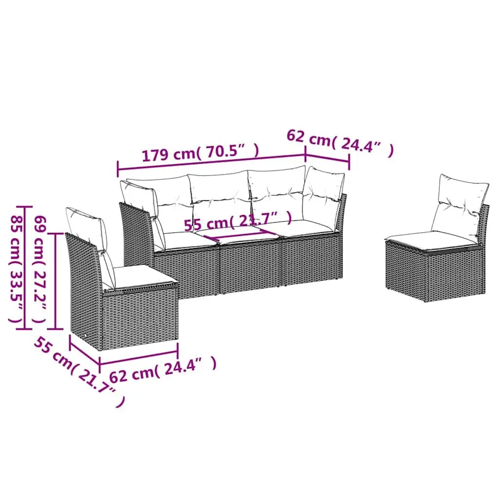 Garden Sofa Set Black 5 Piece Outdoor Furniture Patio Seating with Cushions