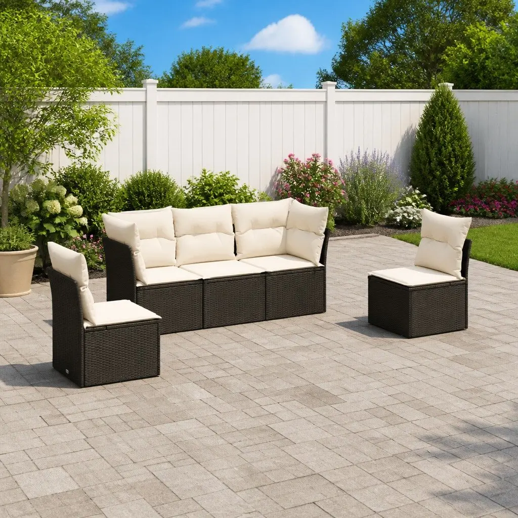 Garden Sofa Set 5 Piece Outdoor Furniture Patio Sectional with Cushions Black