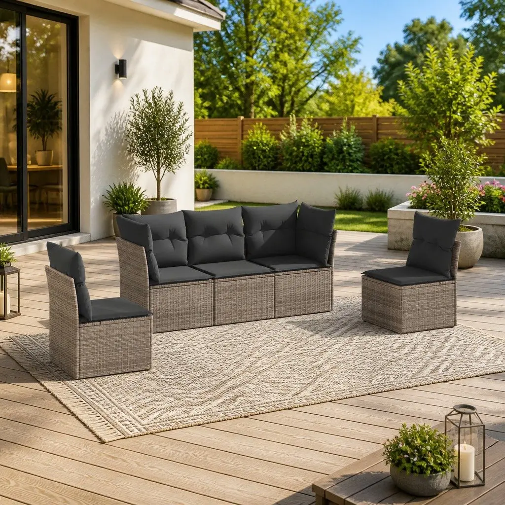 Garden Sofa Set 5 Piece Outdoor Furniture Patio Lounge Grey Modular Cushions