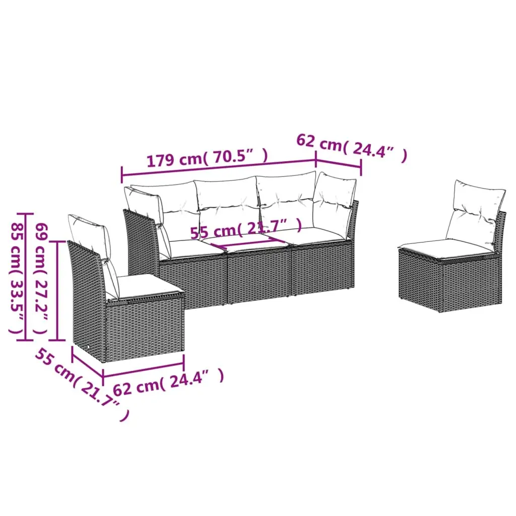 Garden Sofa Set 5 Piece Outdoor Furniture Patio Lounge Grey Modular Cushions
