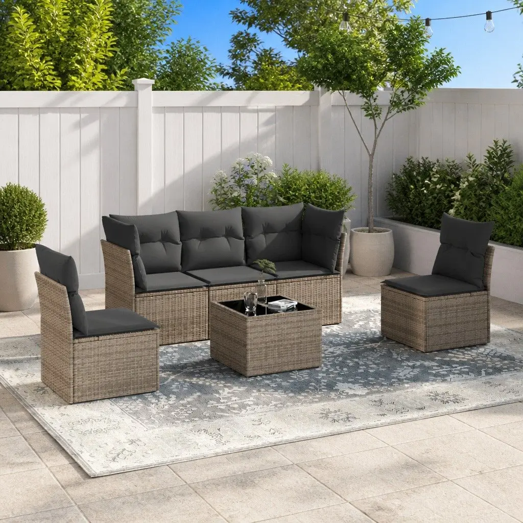 Garden Sofa Set Grey 6 Piece Outdoor Furniture Cushioned Modular