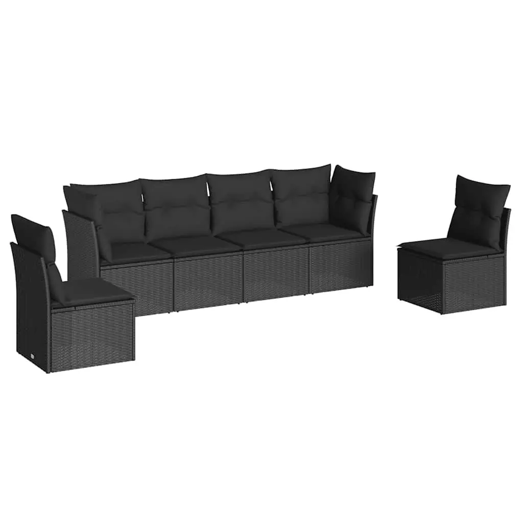 Garden Sofa Set Black 6 Piece Modular Outdoor Furniture Patio Poly Rattan