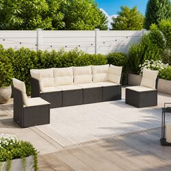 Outdoor Garden Sofa Set 6 Piece Patio Furniture with Cushions Black Rattan