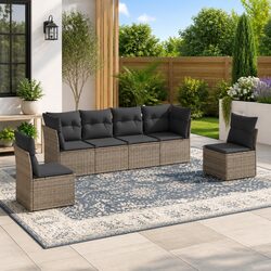 Quality Garden Sofa Set: 6-Piece Grey Poly Rattan
