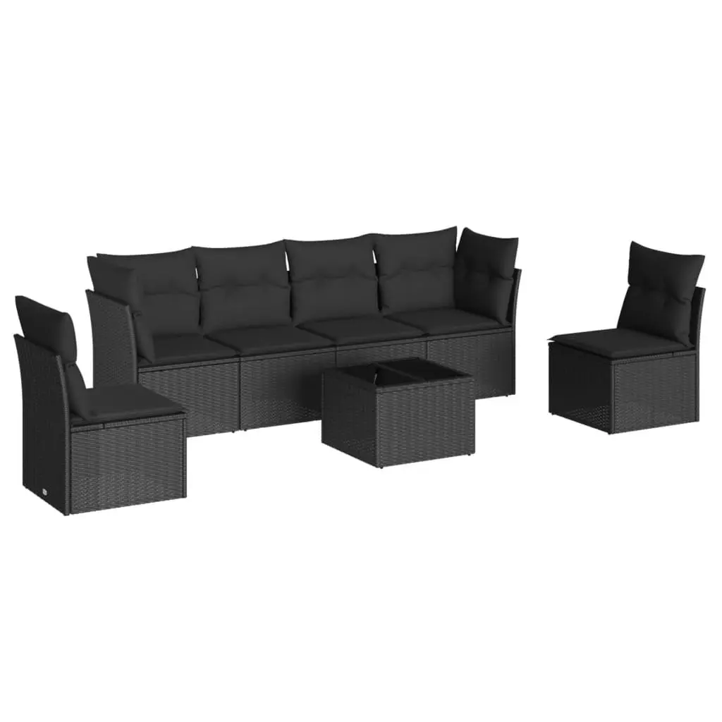7 Piece Garden Sofa Set Black Poly Rattan Outdoor Patio Furniture with Cushions