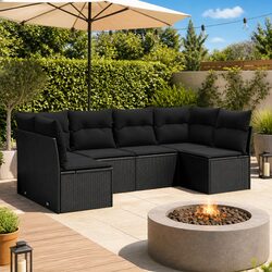 Garden Sofa Set 6 Piece Outdoor Furniture Patio Lounge with Cushions Black