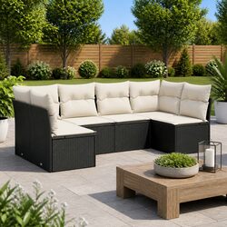 Black Rattan 6-Piece Sofa Set for Outdoors