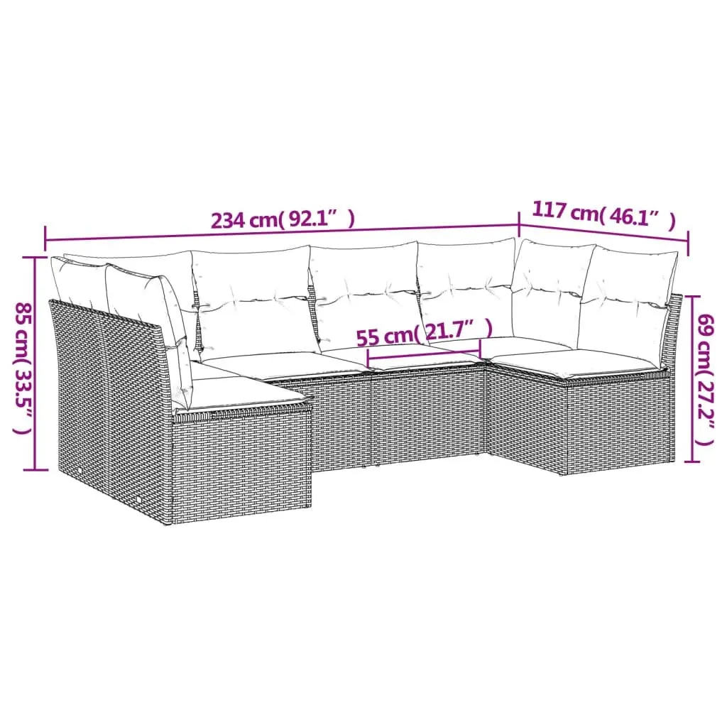 Garden Sofa Set 6 Piece Outdoor Furniture Patio Seating Beige Cushions Modular
