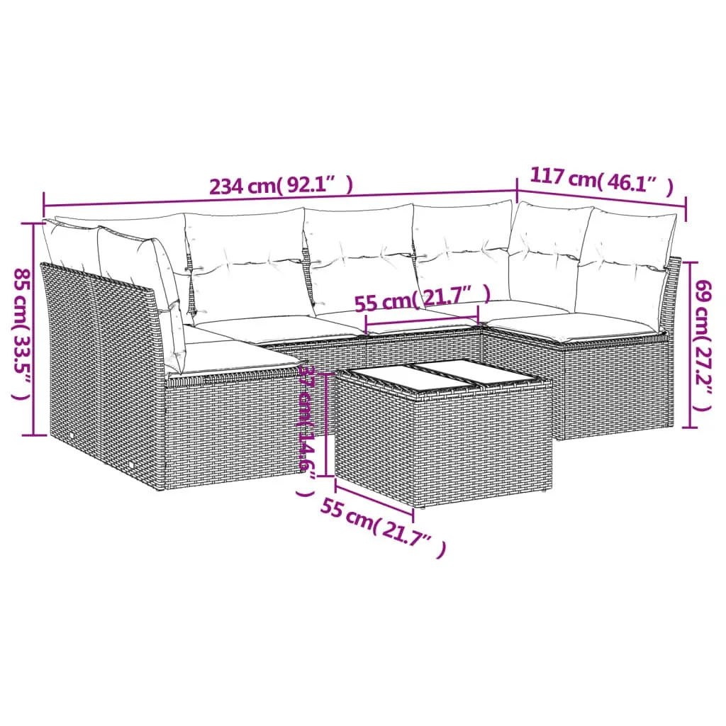 7 Piece Garden Sofa Set with Cushions Black Outdoor Furniture Patio Seating