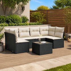 7 Piece Outdoor Garden Sofa Set in Black