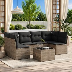 Compact 7 Piece Garden Sofa Set with Glass Top