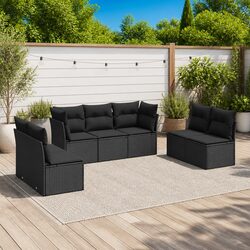 Concise 7-Piece Black Rattan Outdoor Sofa Set