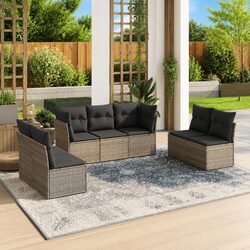 Garden Sofa Set 7 Piece Outdoor Furniture Grey Patio Seating with Cushions