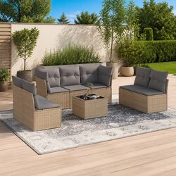 Garden Sofa Set 8 Piece Outdoor Furniture Patio Beige Poly Rattan with Cushions