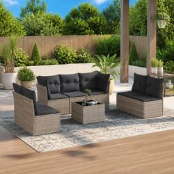 8 Piece Garden Sofa Set Grey Poly Rattan Outdoor Furniture with Cushions Patio