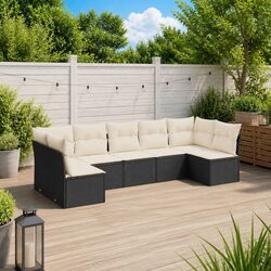 7 Piece Black Garden Sofa Set with Cushions