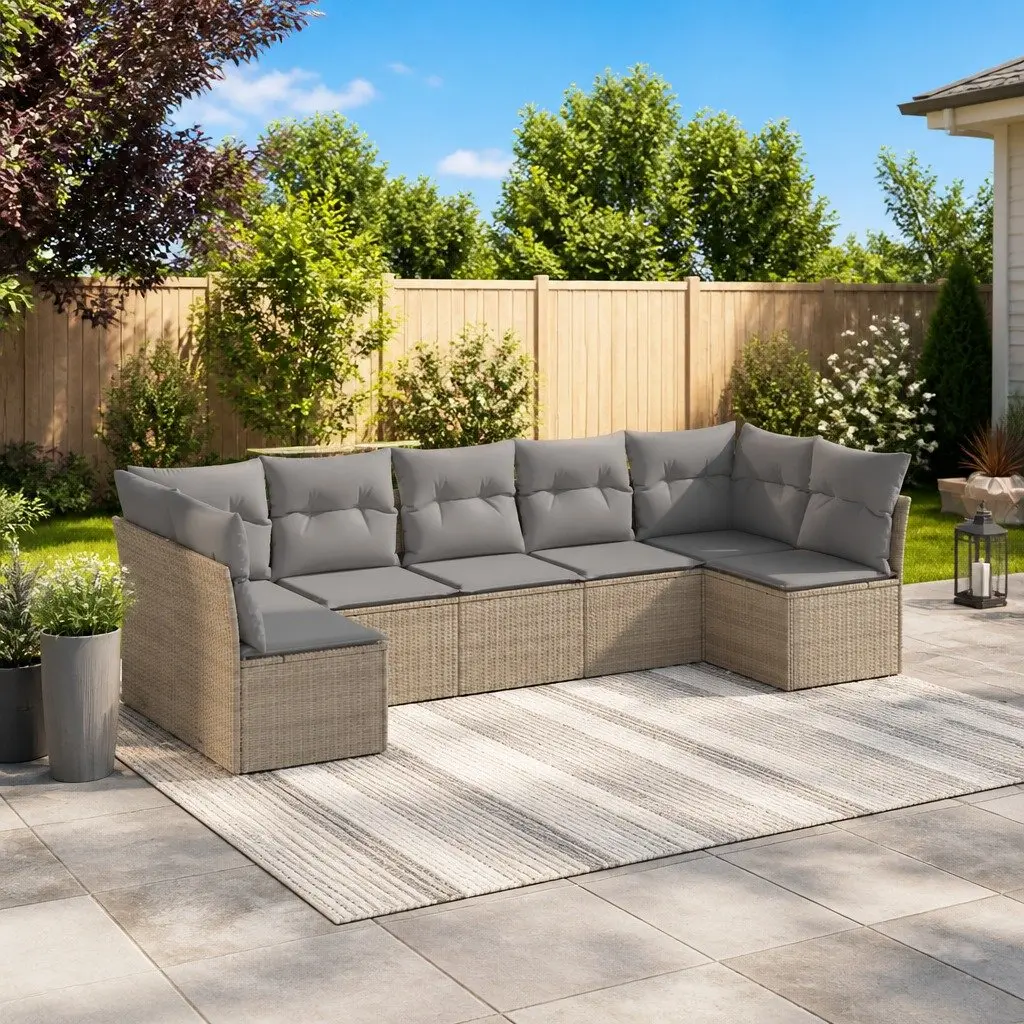 Garden Sofa Set Beige 7 Piece Outdoor Patio Furniture with Cushions