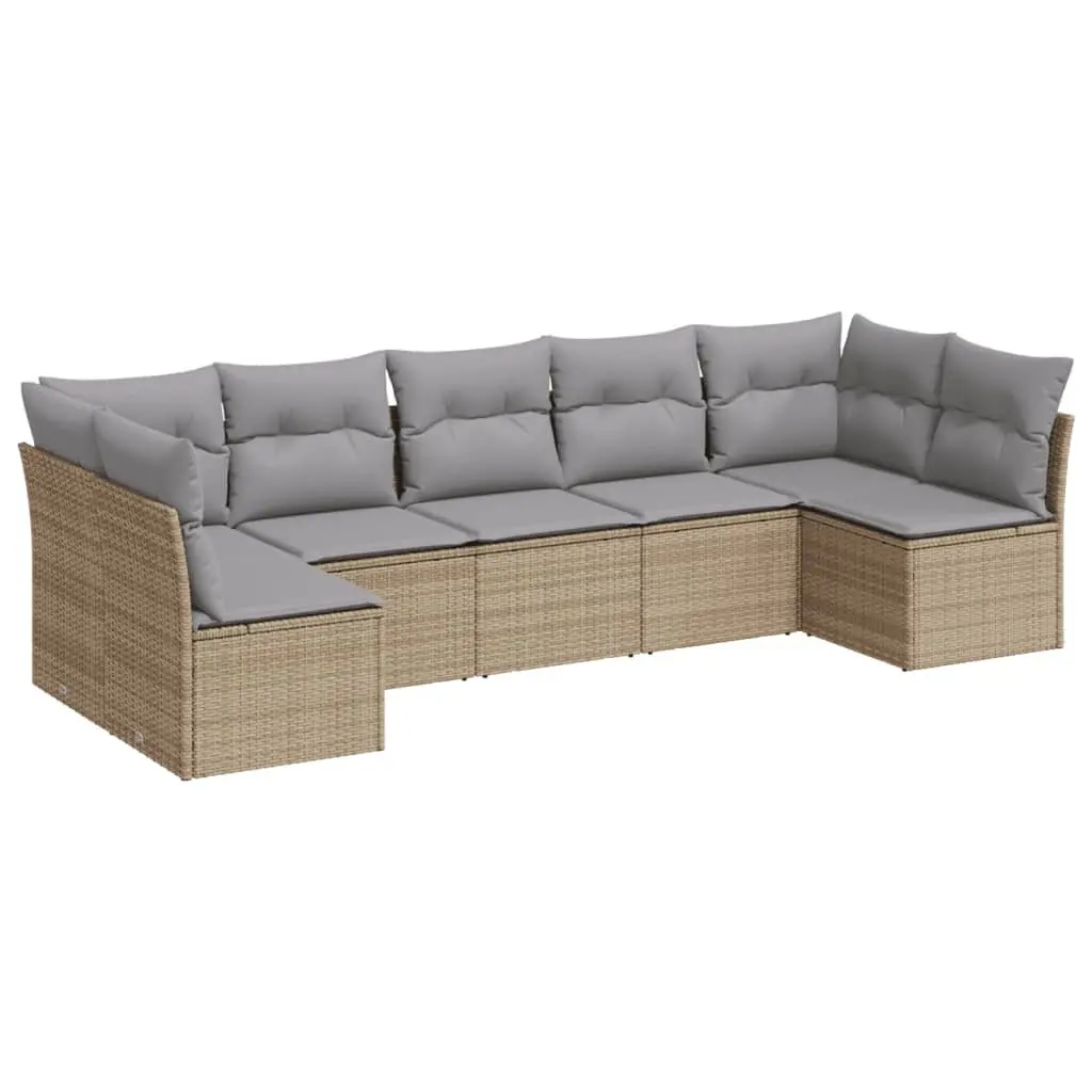 Garden Sofa Set Beige 7 Piece Outdoor Patio Furniture with Cushions