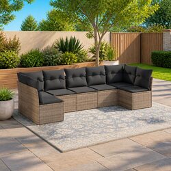 Garden Sofa Set 7 Piece Outdoor Furniture Grey Poly Rattan Modular Patio Lounge