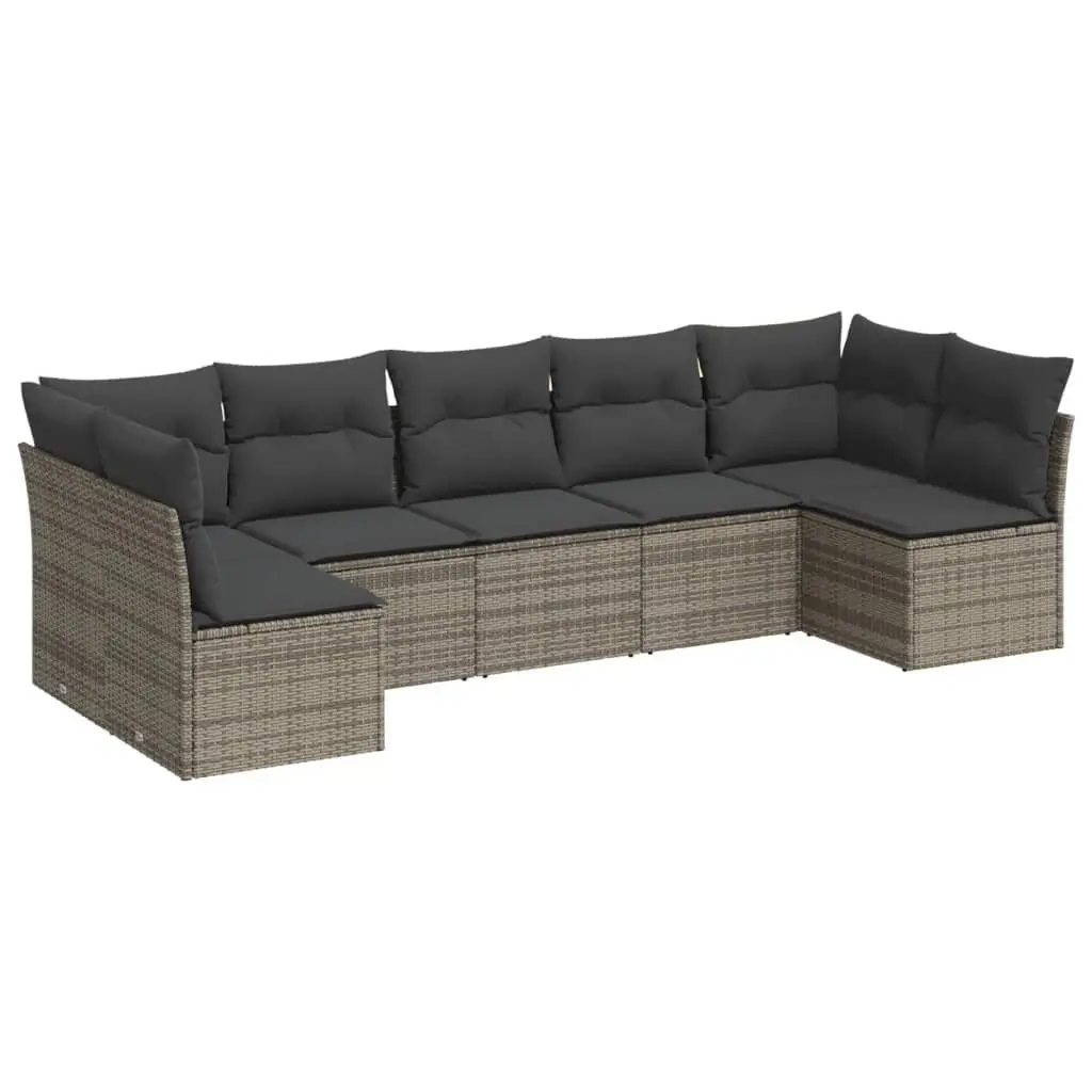 Garden Sofa Set Grey 7 Piece Modular Outdoor Furniture Poly Rattan Patio Lounge