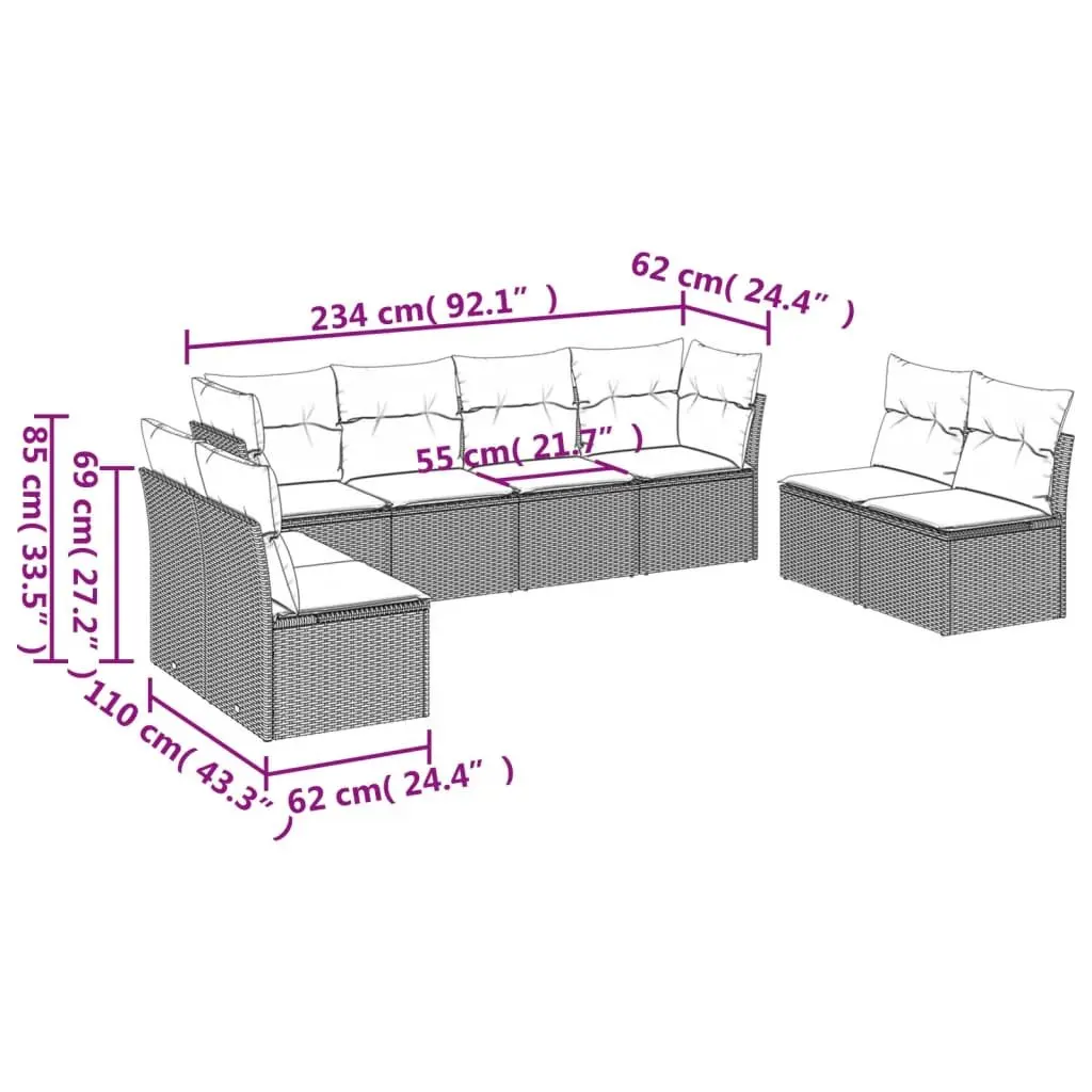 Garden Sofa Set Grey 8 Piece Modular Outdoor Furniture with Cushions