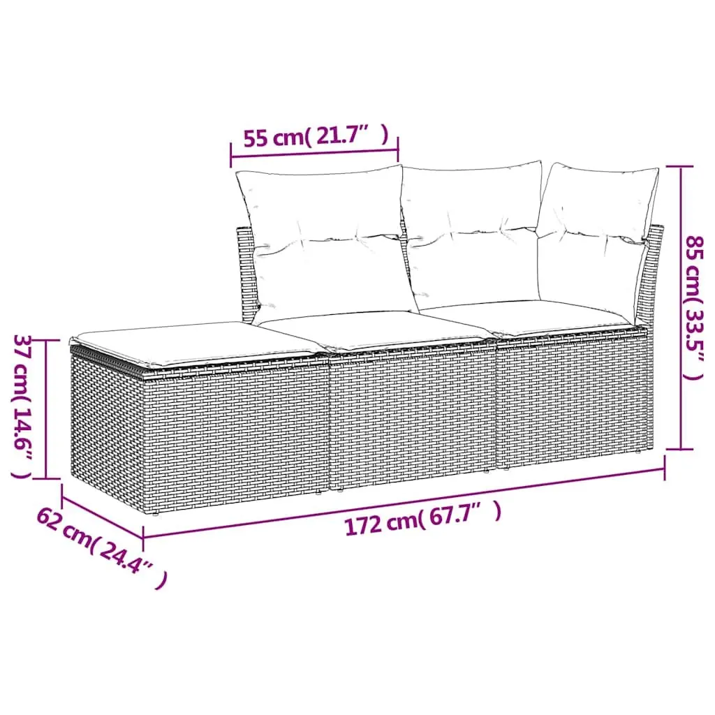 Garden Sofa Set 3 Piece Outdoor Furniture Patio Lounge Rattan Black Cushions