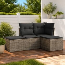 Garden Sofa Set 4 Piece Outdoor Furniture Grey Poly Rattan Modular Patio Lounge