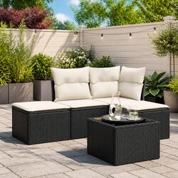 Garden Sofa Set 5 Piece Outdoor Furniture Patio Conversation Black Poly Rattan