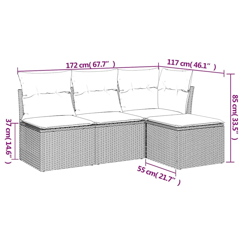 Garden Sofa Set 4 Piece Outdoor Furniture Patio Lounge Black Poly Rattan