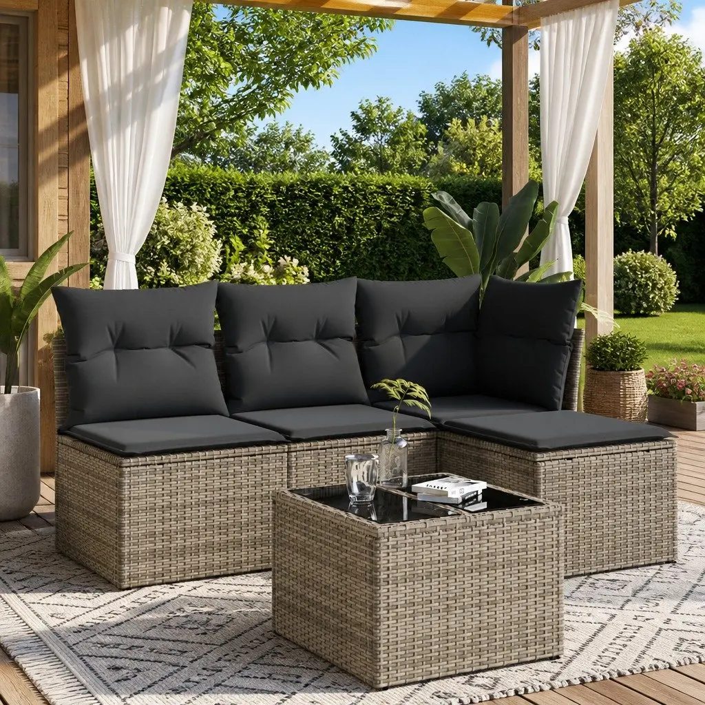 Garden Sofa Set 5 Piece Outdoor Furniture Grey Poly Rattan Patio Lounge Modular
