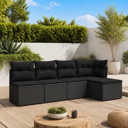Garden Sofa Set 5 Piece Outdoor Furniture Patio Lounge Modular Black Rattan