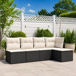 Garden Sofa Set 5 Piece Outdoor Furniture Patio Seating Black with Cushions