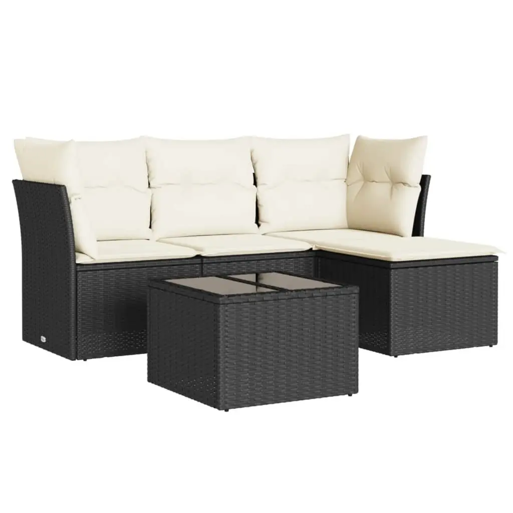 Garden Sofa Set Black 5 Piece Outdoor Furniture Poly Rattan with Cushions