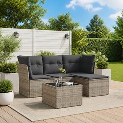 Concise Grey Poly Rattan 5-Piece Sofa Set