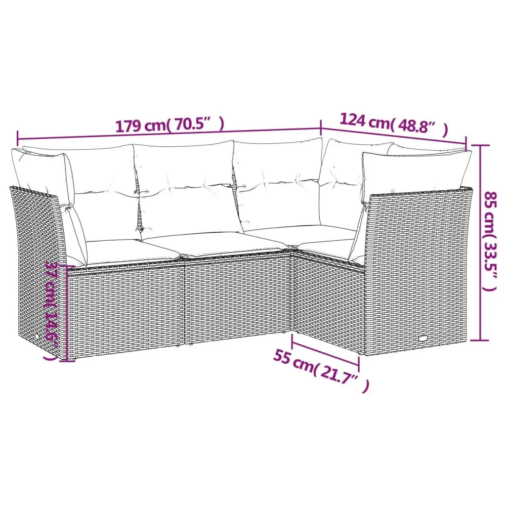 Garden Sofa Set 4 Piece Outdoor Furniture Grey Poly Rattan Modular Patio Seating