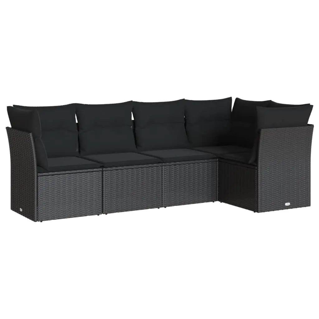 Outdoor Garden Sofa Set 5 Piece Patio Furniture Black Poly Rattan with Cushions