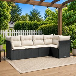 5 Piece Garden Sofa Set with Cushions Black Outdoor Patio Furniture Modular