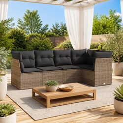 Garden Sofa Set 5 Piece Outdoor Furniture Patio Grey Rattan Cushions Modular