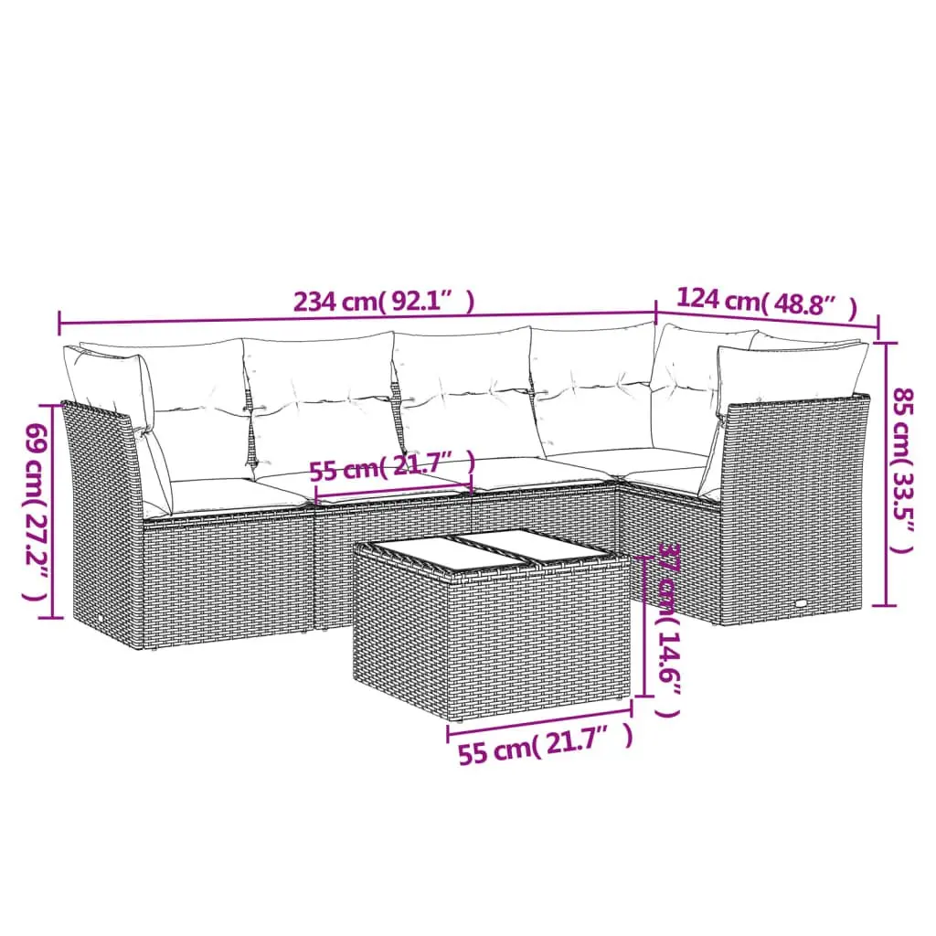 Garden Sofa Set Black 6 Piece Outdoor Patio Furniture Rattan Cushions Table