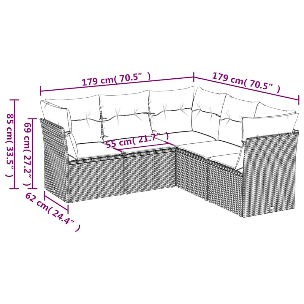 Garden Sofa Set Black 5 Piece Outdoor Furniture Patio Sectional Lounge